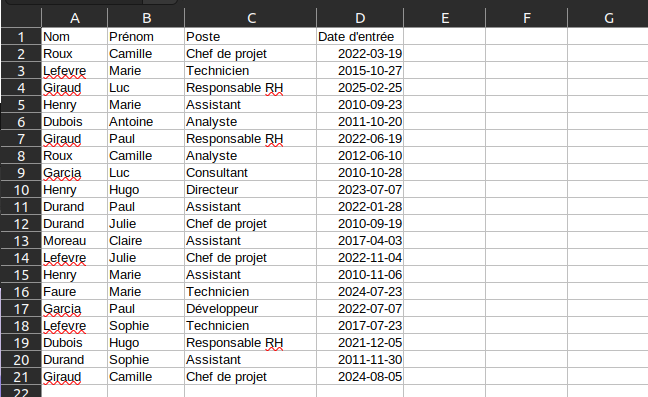 Vue de le configuration du fichier .csv qui sert à importer les données des collaborateurs dans Compozz