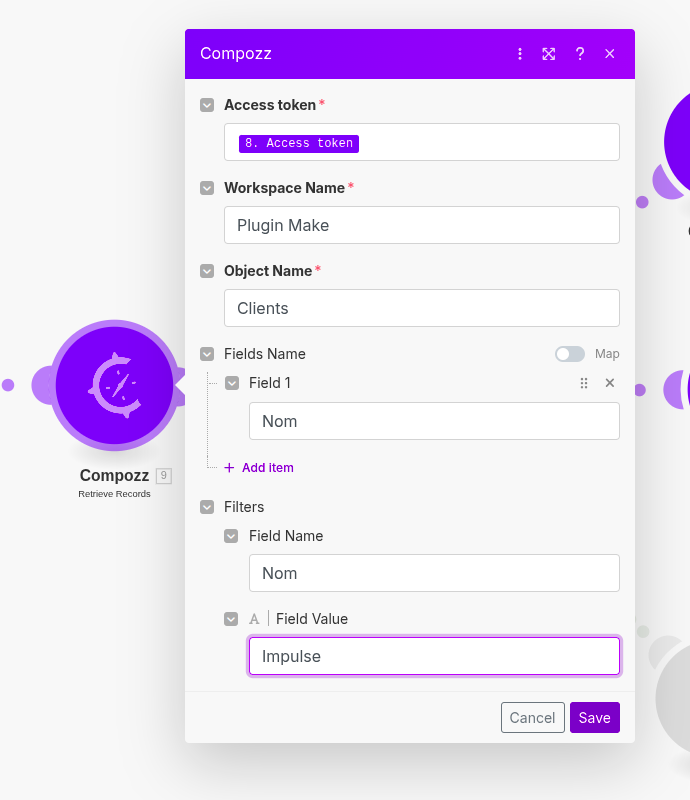 Module de récupération d'enregistrement dans Make