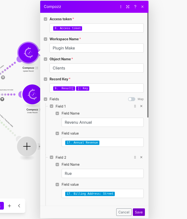 Module de mise à jour d'enregistrement dans Make