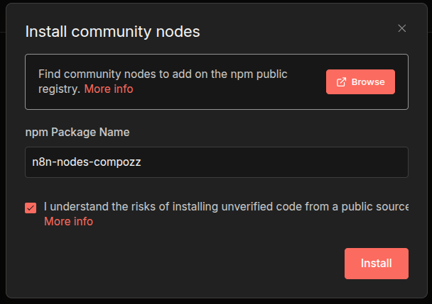 Rechercher n8n-nodes-compozz dans npm Package Name