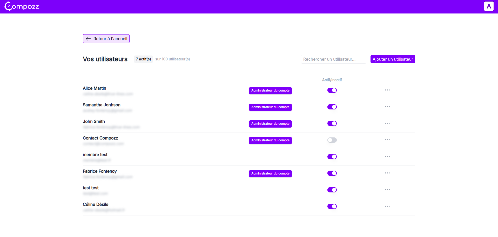 Page de gestion des utilisateurs