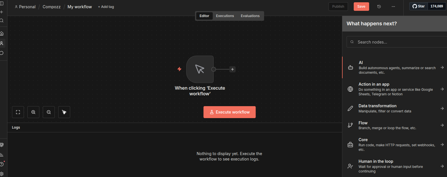 Recherche du nœud Compozz create a record